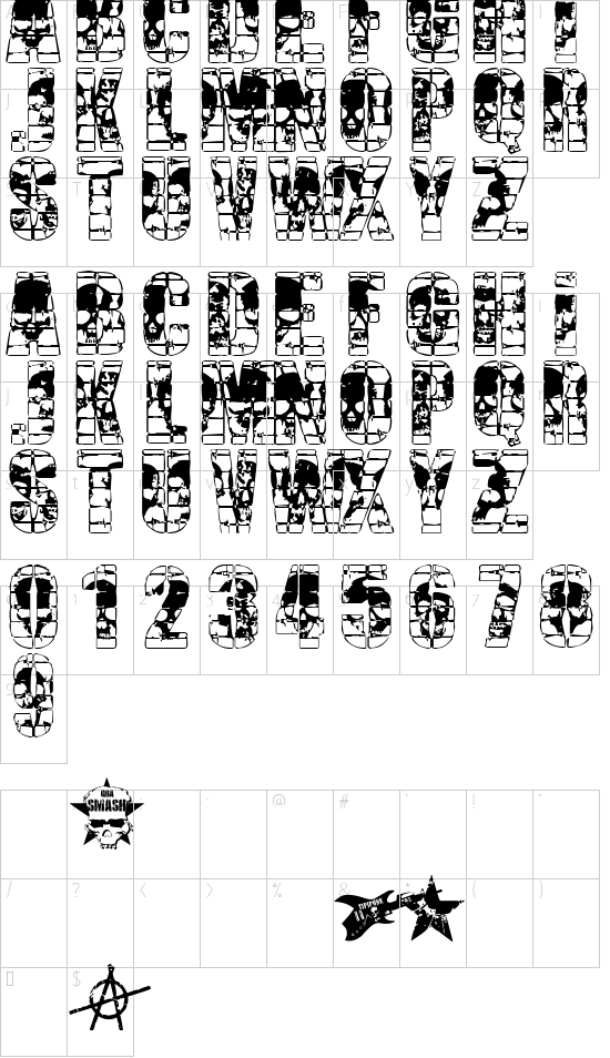 CERCA OF SKULLS font character map