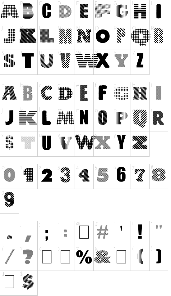 Roundabout font character map