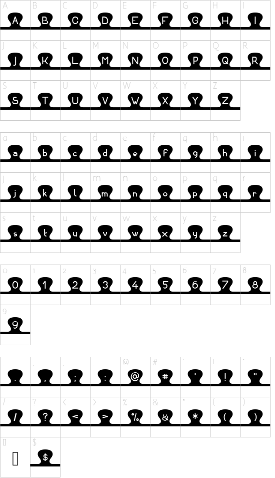 Unzip Me font character map