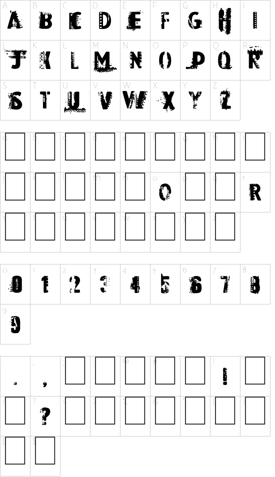 Dark Room font character map