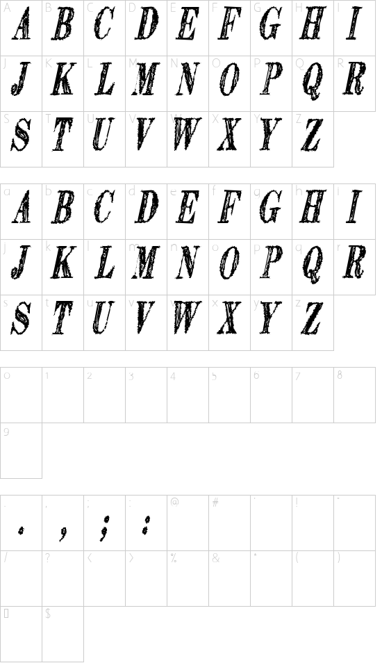 Extranger sol tfb font character map