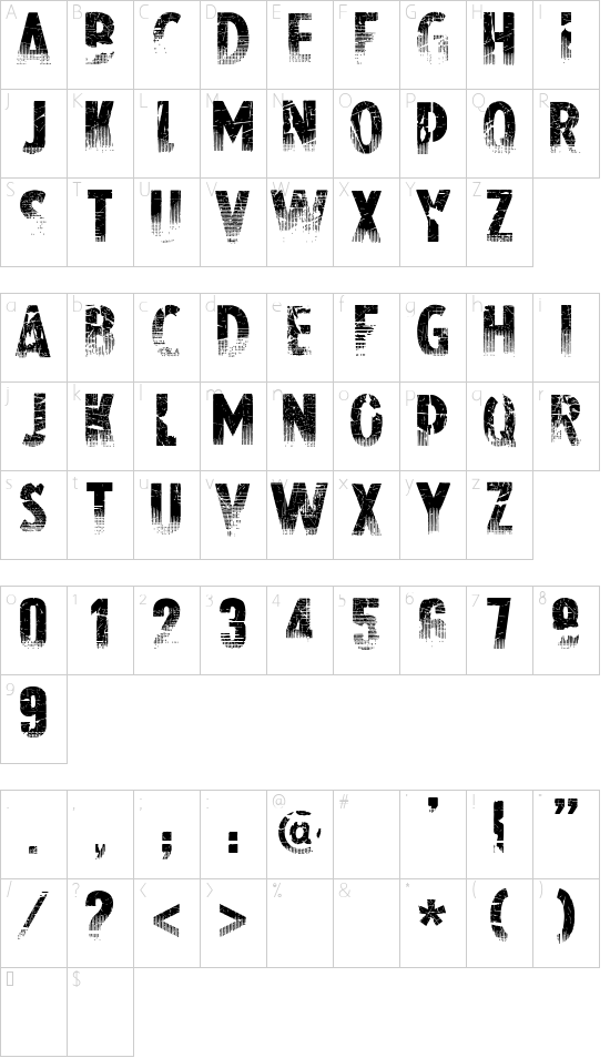 Nowharehouse font character map