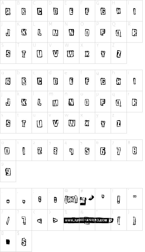 Pozofour font character map