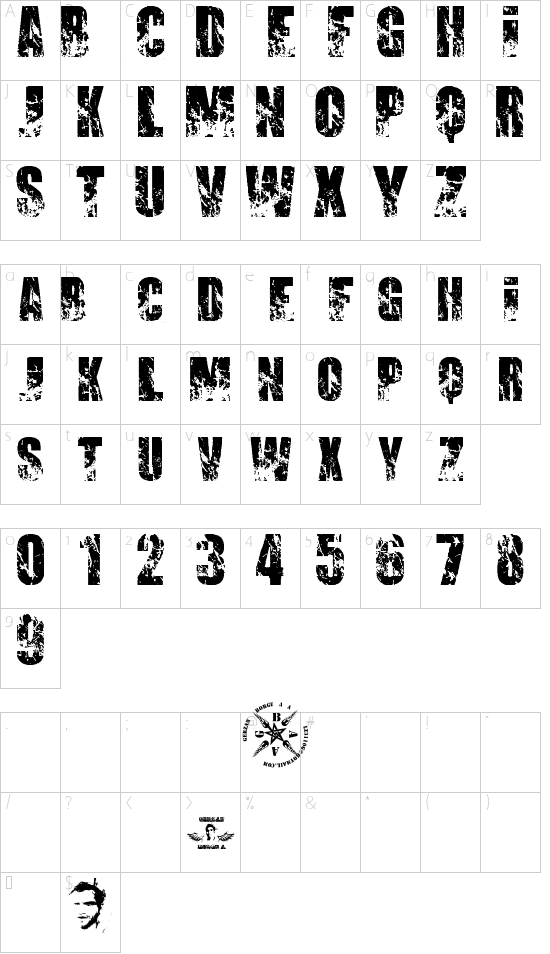 PROMISES BROKEN DREAM font character map