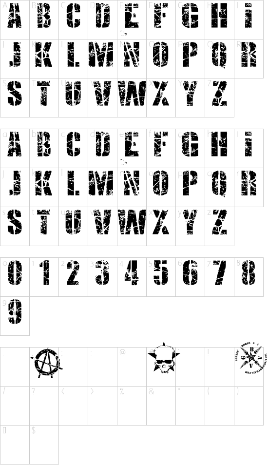 SMASH PUNKERS font character map