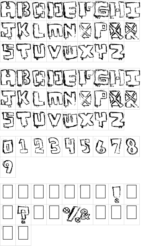 Your Font font character map