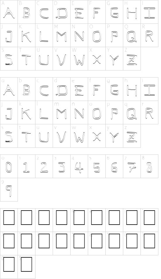 Pf_veryverybadfont7 Outline font character map