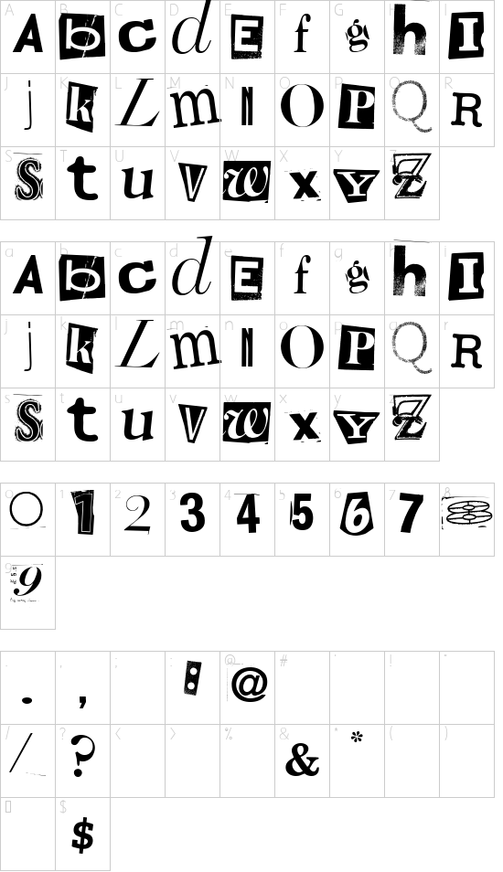 Random House font character map