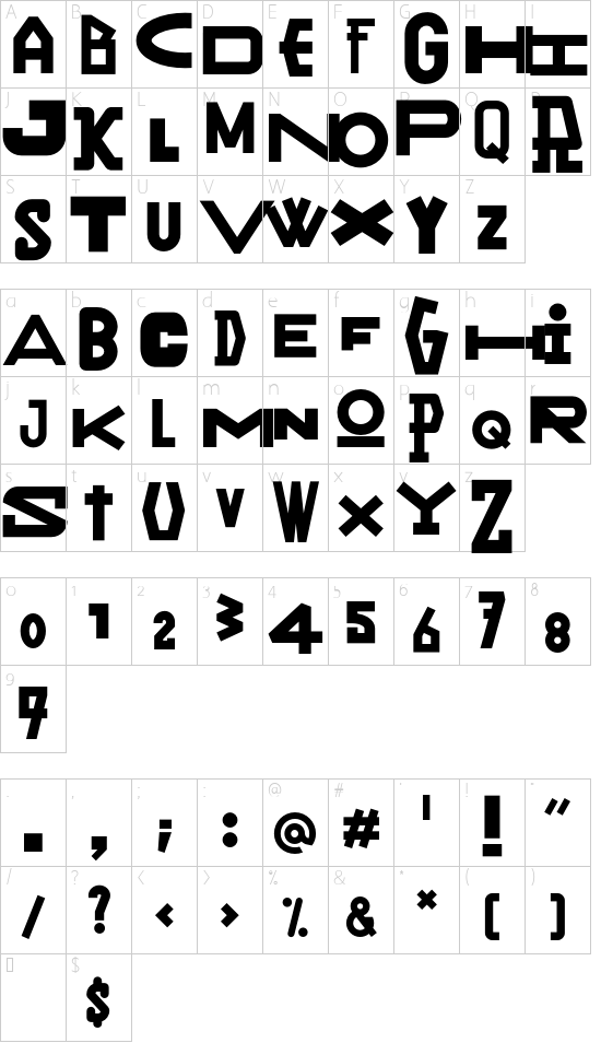 Rany Julek font character map