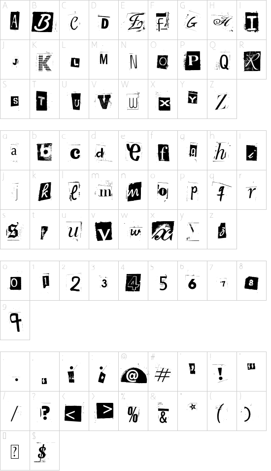 Woodcutter Anonymous part 2 font character map