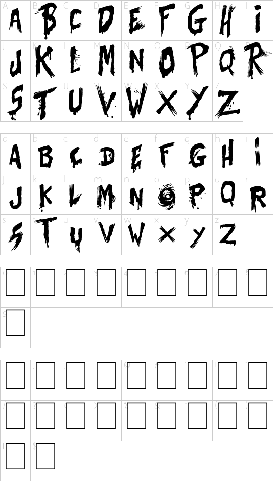 Bates Shower font character map