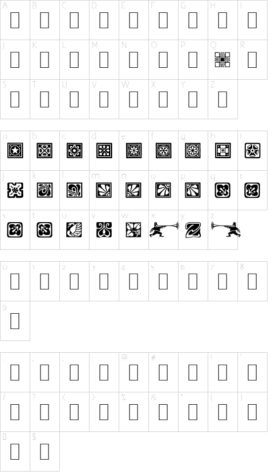 Square Ornaments font character map