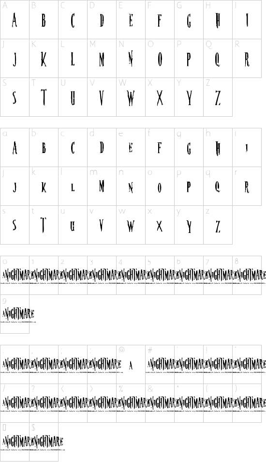 Nightmare 5 font character map