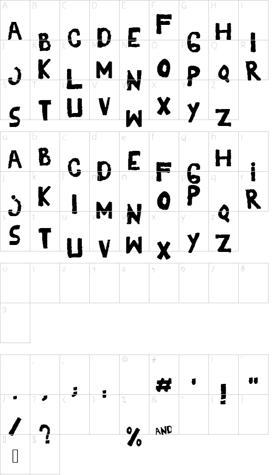 YES_shaken Book font character map