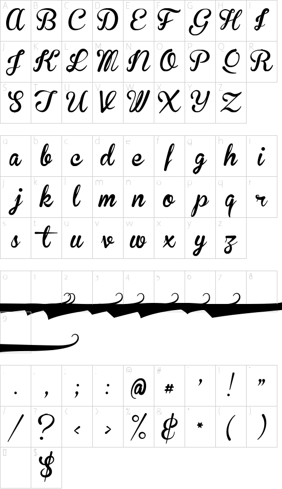 Brannboll Fet font character map