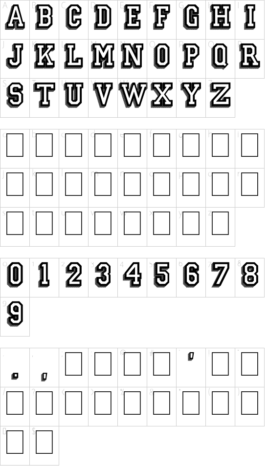 Campus Relief font character map