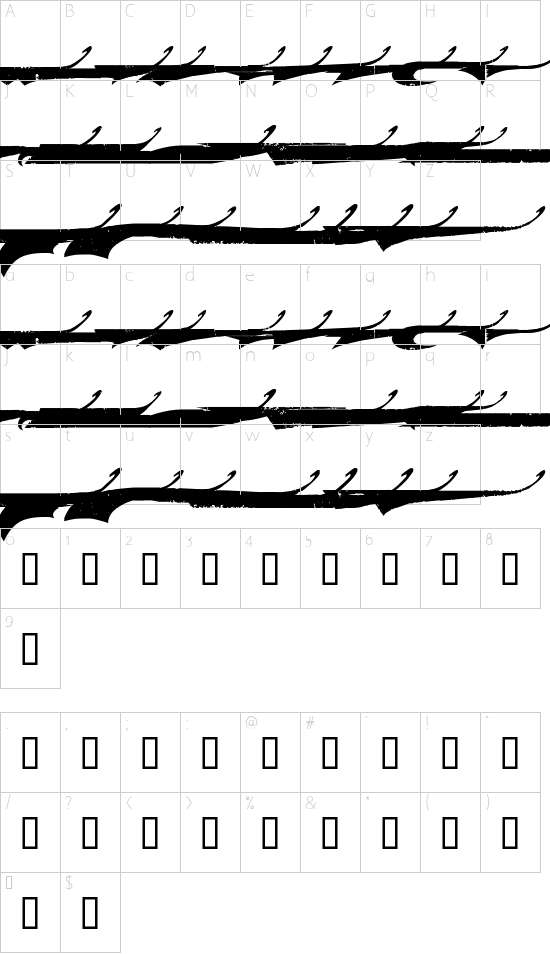 Marcelle Swashes font character map
