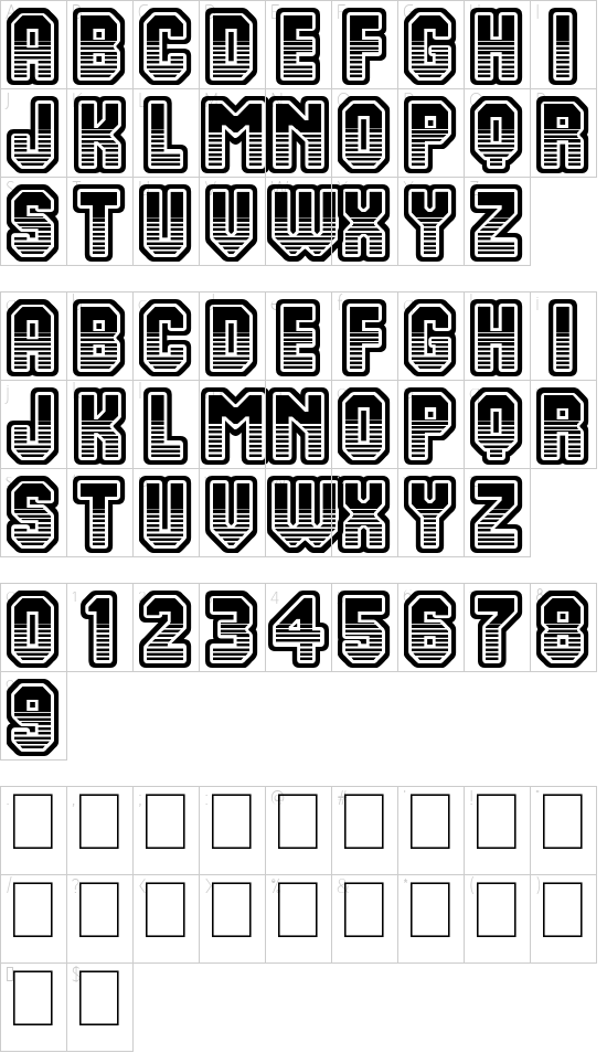 Team 401 font character map