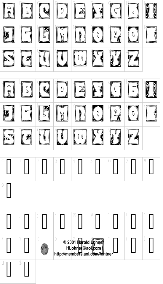 Carmen CapsOutside font character map
