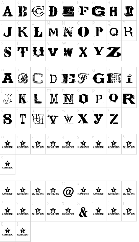 COOLECTOR font character map