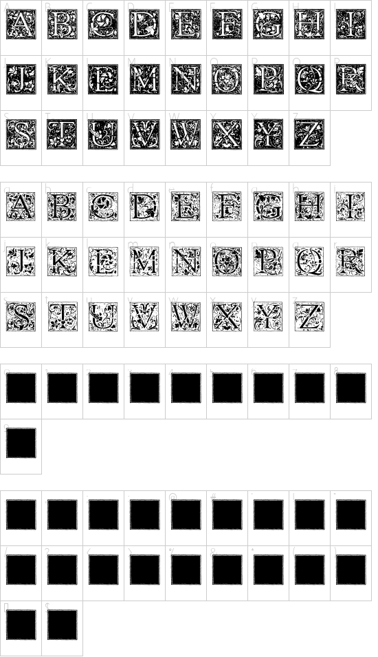 Florana_Initials font character map