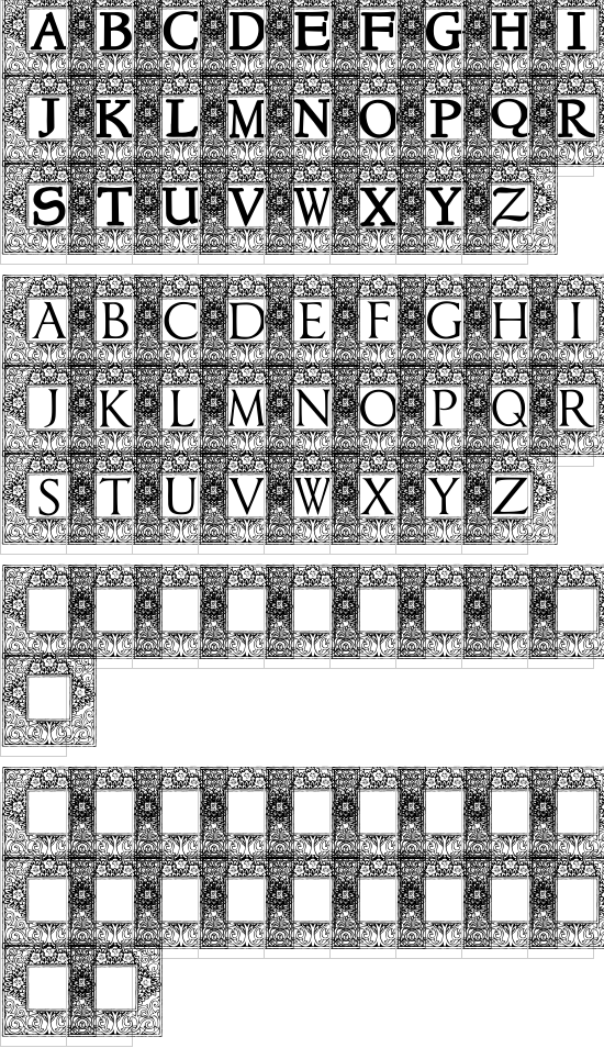 Topiary_Initials font character map