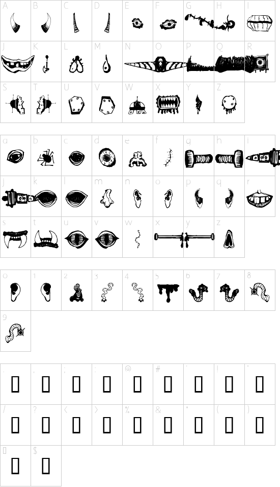 MonsterMasher font character map