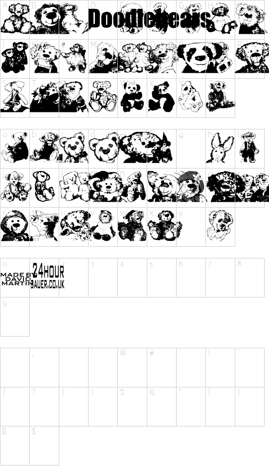 Doodlebears font character map