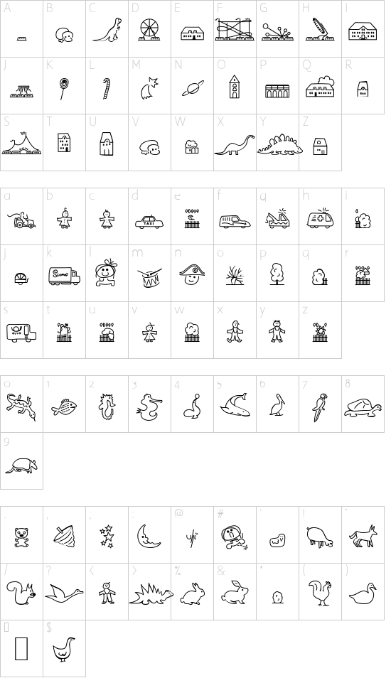 LoKinderDingsbums Rechts font character map