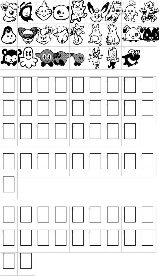 Monstres de Poche font character map