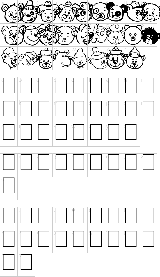 Tedz font character map