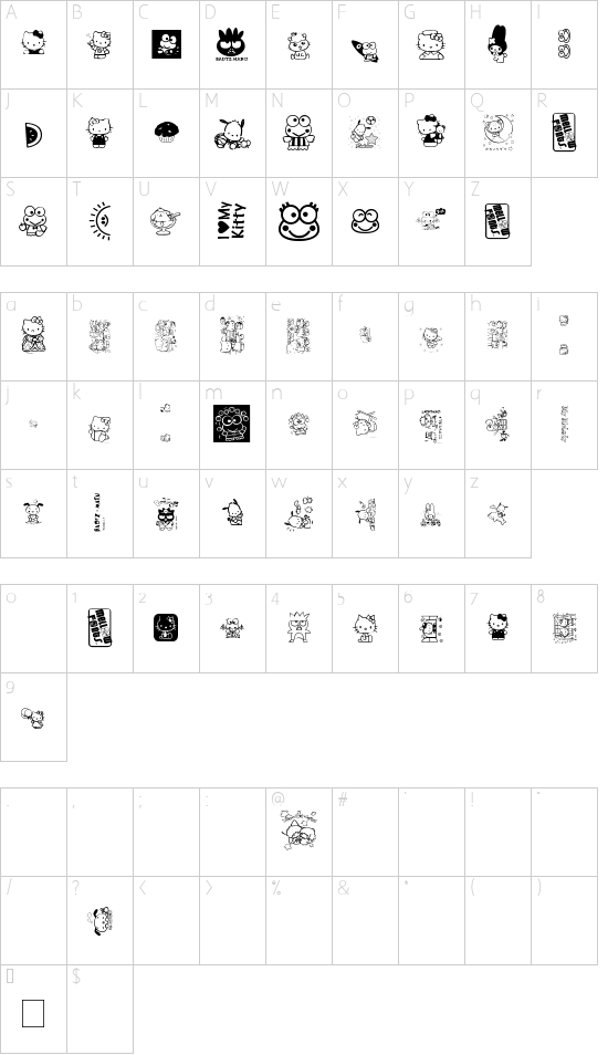 MellowFonts1 font character map