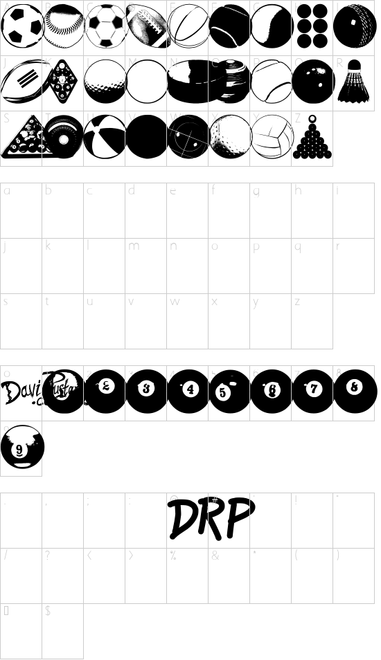BALLS BALLS AND MORE BALLS font character map