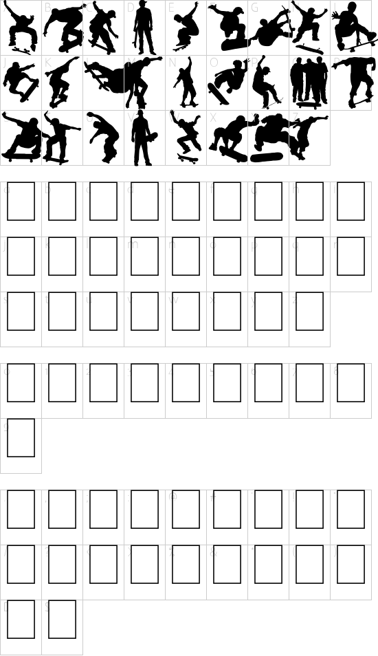 Board Dudes font character map