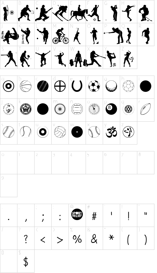 SPORT RELIEF font character map