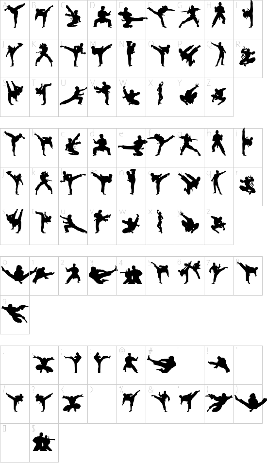 Karate Chop font character map