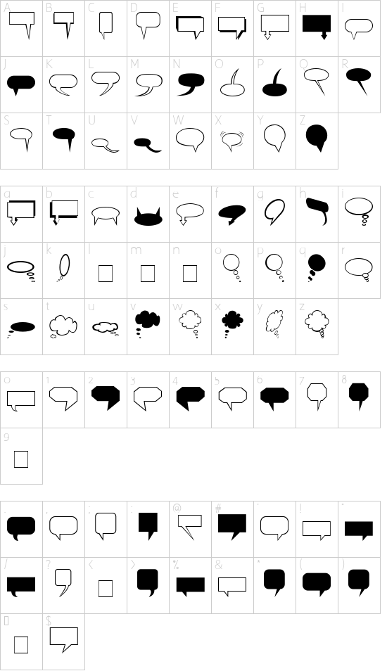 Carr Balloons font character map