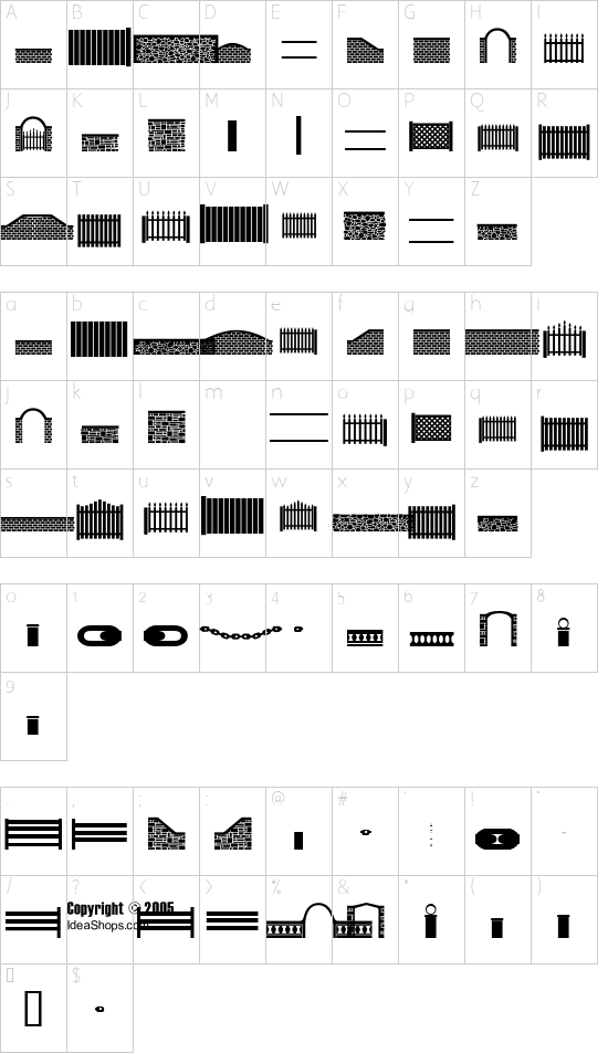 FontCo Fences font character map