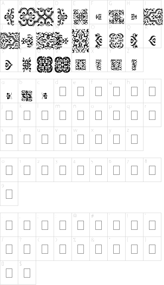 IM FELL FLOWERS 1 font character map