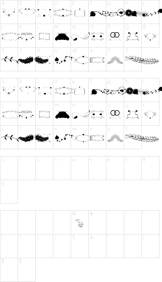 Florality font character map
