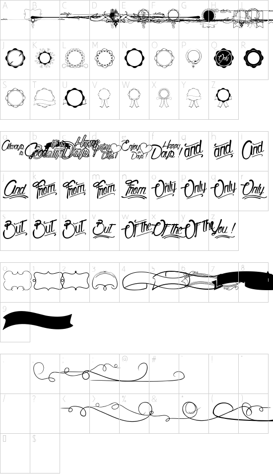 From this Moment font character map