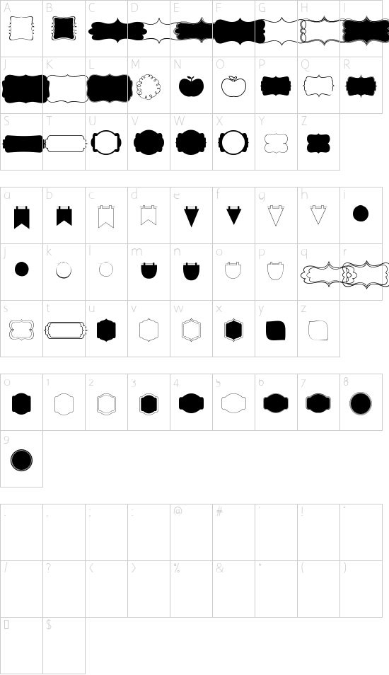 KG Flavor And Frames Four font character map