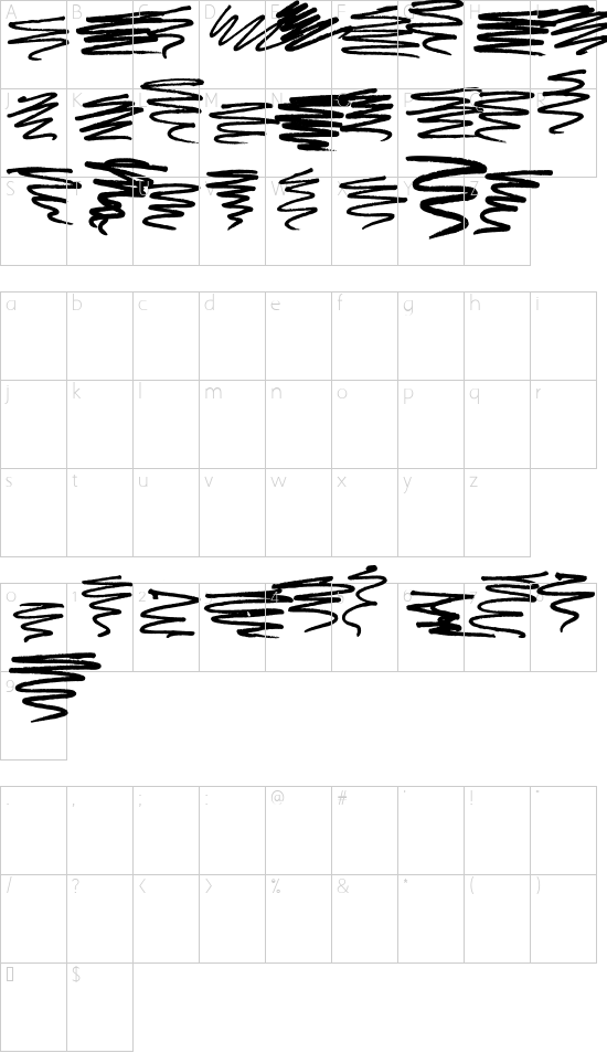 Marker Scribbles font character map