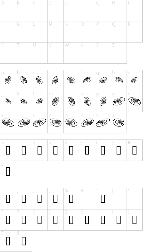 OMEGASwirls font character map