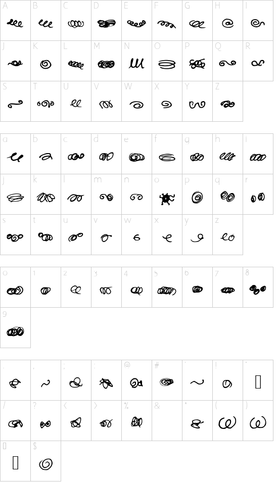 Random Swirls font character map