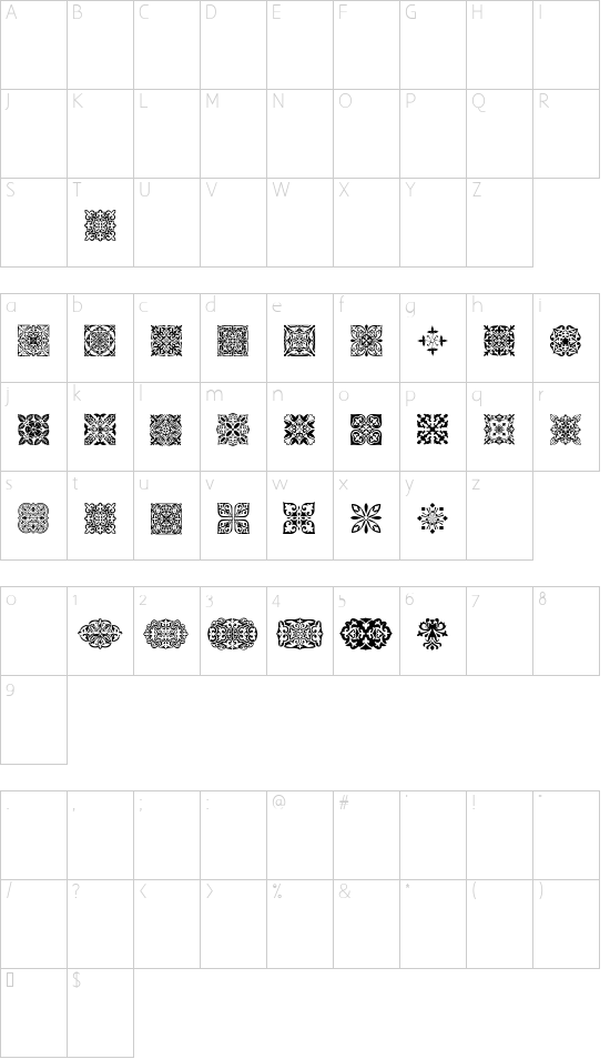 SL Square Ornaments font character map