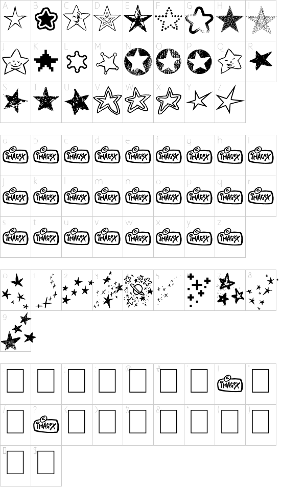 Starz font character map
