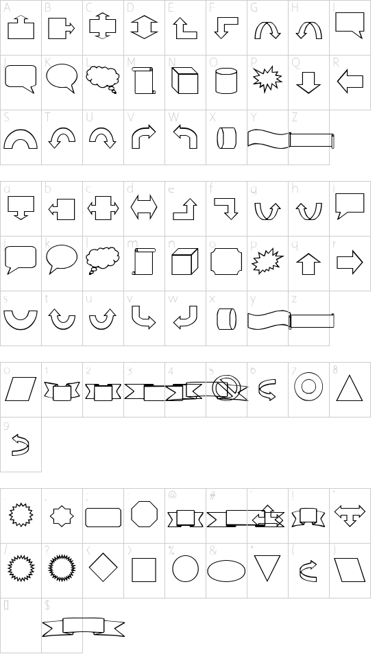 VariShapes font character map