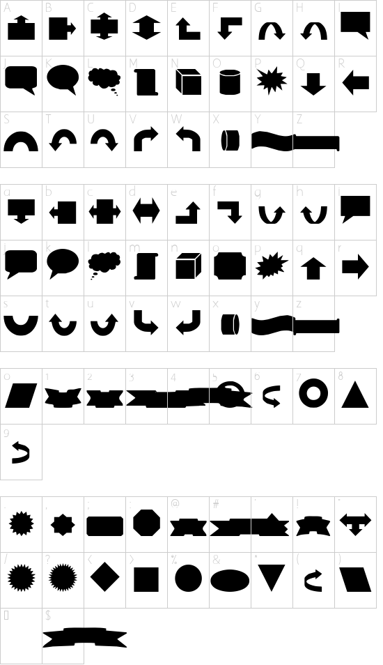 VariShapes Solid font character map