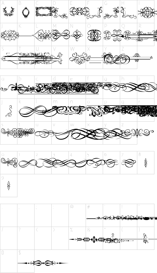ornaments labels and frames font character map